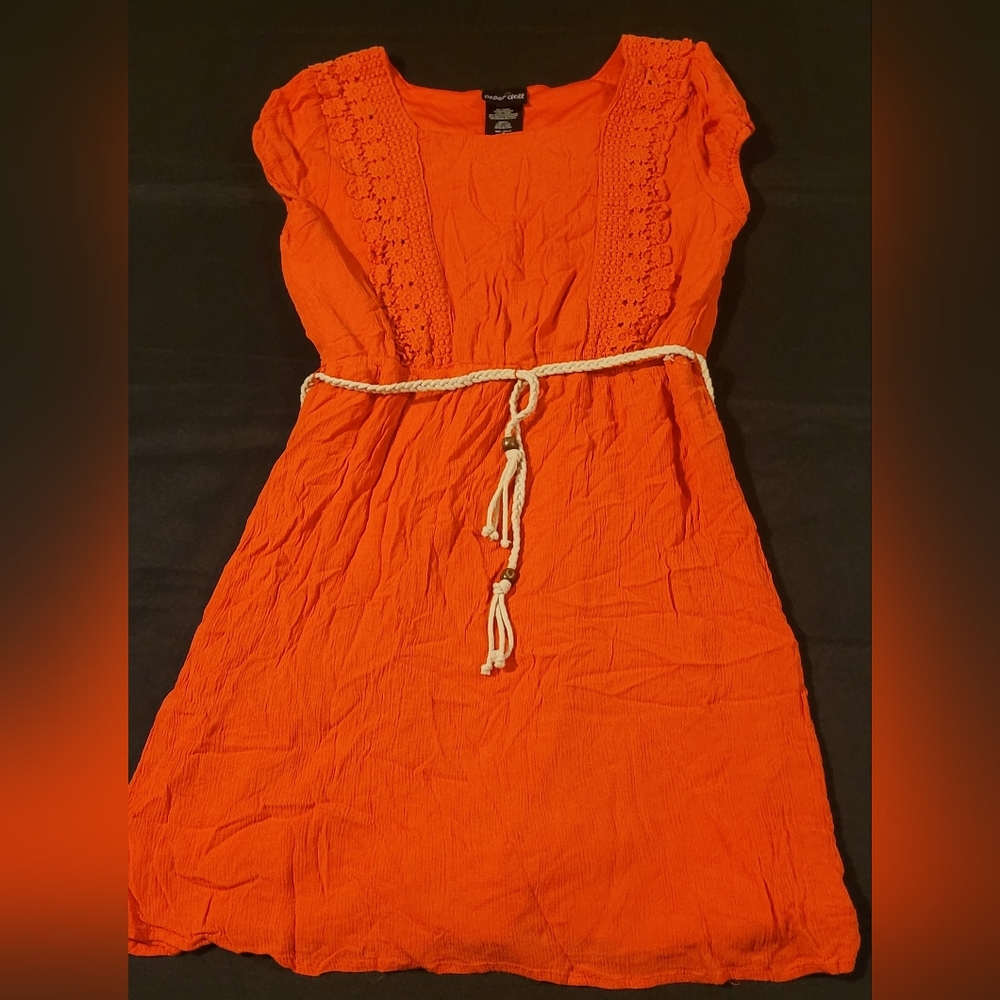 PAPER DOLL GIRLS Cap Sleeve Crochet Detail Dress.  Size 16. Orange.